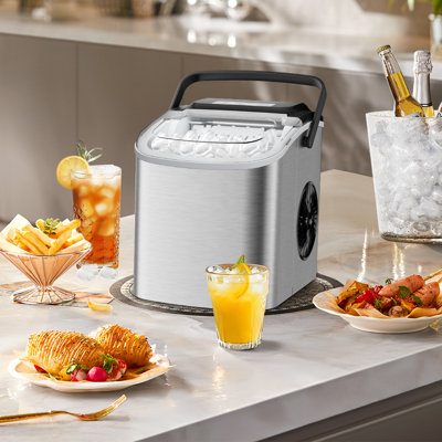 26 lb. 2-Size Bullet Ice Freestanding Ice Maker in Stainless Steel with Self-Cleaning, Scoop and 9 Ice Cubes in 8 Mins | Fridge.com