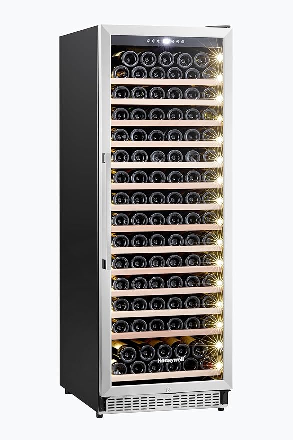 Honeywell 165 Bottle Compressor Wine Cooler Refrigerator, Large Freestanding Wine Cellar For Red, White, Champagne or Sparkling Wine, Digital Temperature Control, Stainless Steel | Fridge.com