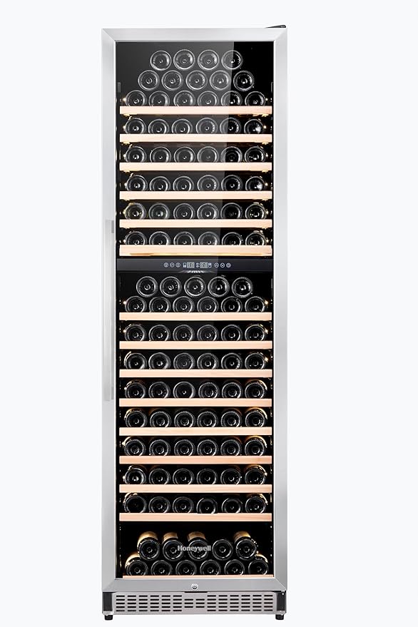 Honeywell 174 Bottle Dual Zone Compressor Wine Cooler Refrigerator, Large Freestanding Wine Cellar For Red, White, Champagne Or Sparkling Wine, Digital Temperature Control, Stainless Steel - View 2 | Fridge.com