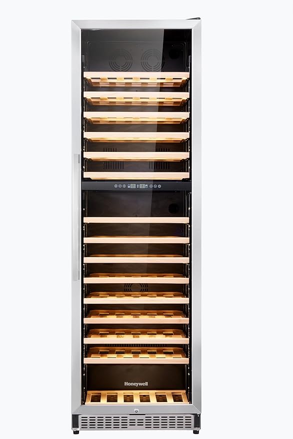 Honeywell 174 Bottle Dual Zone Compressor Wine Cooler Refrigerator, Large Freestanding Wine Cellar For Red, White, Champagne Or Sparkling Wine, Digital Temperature Control, Stainless Steel - View 3 | Fridge.com
