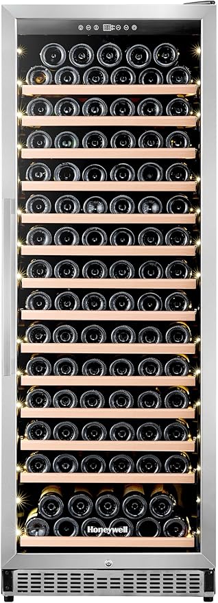 Honeywell 165 Bottle Compressor Wine Cooler Refrigerator, Large Freestanding Wine Cellar For Red, White, Champagne Or Sparkling Wine, Digital Temperature Control, Stainless Steel - View 2 | Fridge.com