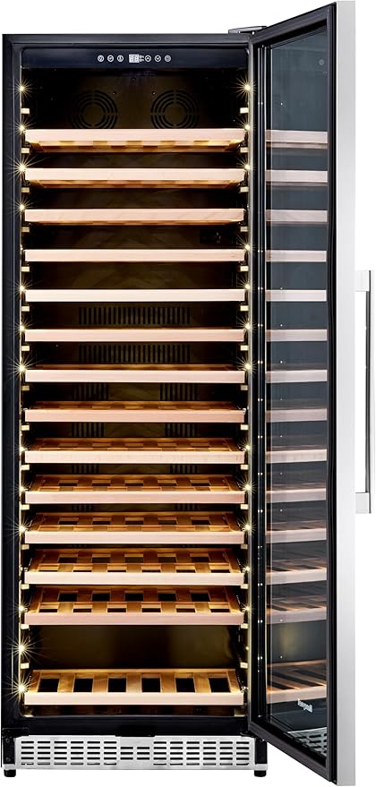 Honeywell 165 Bottle Compressor Wine Cooler Refrigerator, Large Freestanding Wine Cellar For Red, White, Champagne Or Sparkling Wine, Digital Temperature Control, Stainless Steel - View 3 | Fridge.com