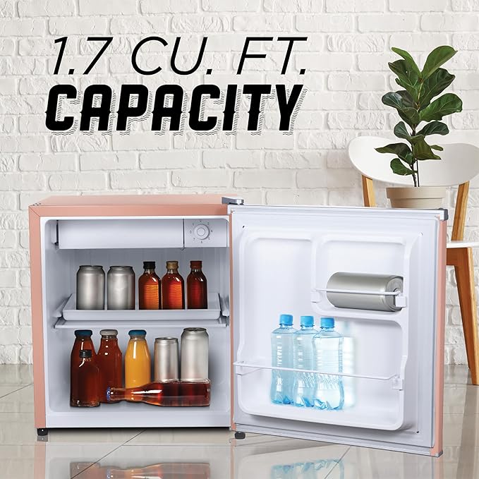 Icebox 1.7 cu. ft. Compact Refrigerator, Energy Star Certified Small Refrigerator, Single Door Mini Fridge With Freezer, R600a Refrigerant,IBCR17BLS, Blush Red - View 2 | Fridge.com