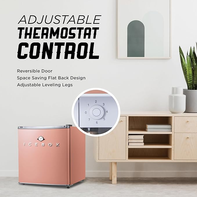 Icebox 1.7 cu. ft. Compact Refrigerator, Energy Star Certified Small Refrigerator, Single Door Mini Fridge With Freezer, R600a Refrigerant,IBCR17BLS, Blush Red - View 4 | Fridge.com
