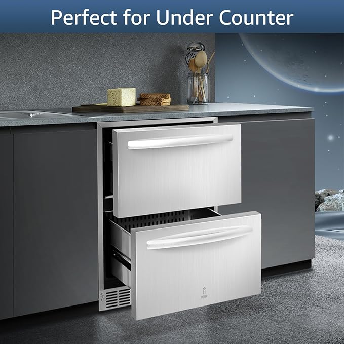ICEJUNGLE 24" Under Counter Refrigerator, Indoor And Outdoor Double Drawer Fridge, Digital Display,For Home And Commercial Use, 5.12cu.Ft - View 2 | Fridge.com