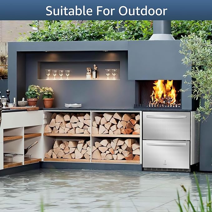 ICEJUNGLE 24" Under Counter Refrigerator, Indoor And Outdoor Double Drawer Fridge, Digital Display,For Home And Commercial Use, 5.12cu.Ft - View 3 | Fridge.com