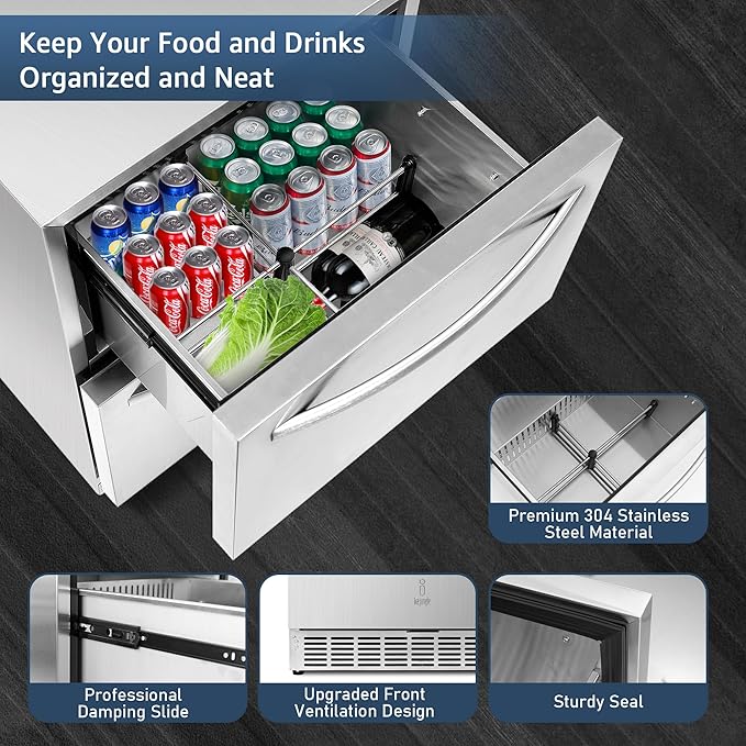 ICEJUNGLE 24" Under Counter Refrigerator, Indoor And Outdoor Double Drawer Fridge, Digital Display,For Home And Commercial Use, 5.12cu.Ft - View 4 | Fridge.com