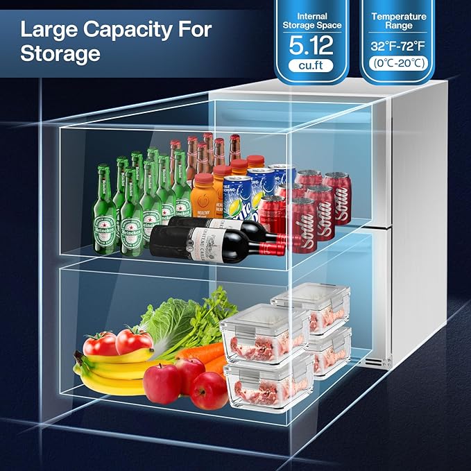 ICEJUNGLE 24" Under Counter Refrigerator, Indoor And Outdoor Double Drawer Fridge, Digital Display,For Home And Commercial Use, 5.12cu.Ft - View 6 | Fridge.com