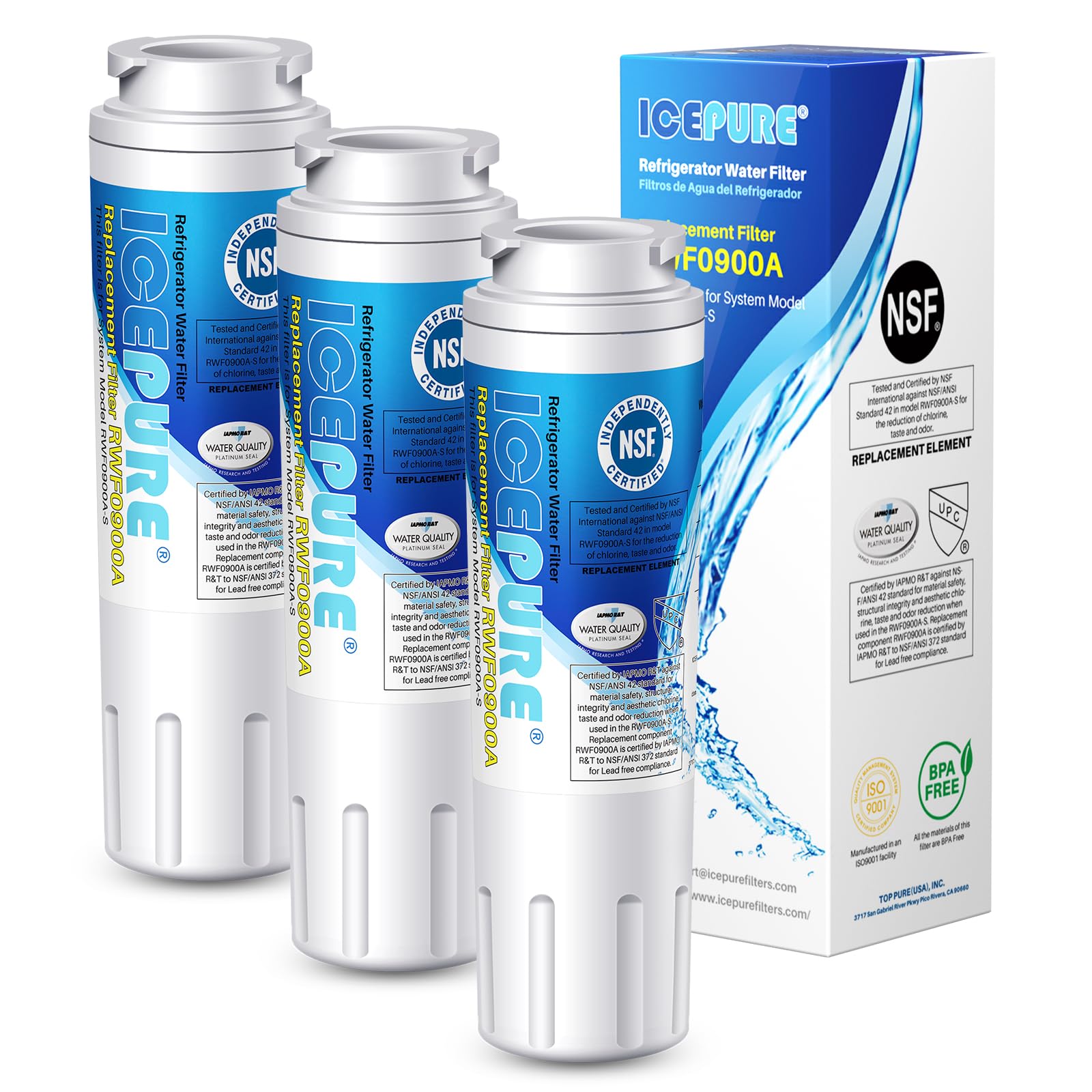 Icepure Ukf8001 Compatible With Whirlpool Edr4rxd1, 4396395, Maytag Ukf8001, Ukf8001axx, Everydrop Refrigerator Water Filter 4, Rfc0900a, Ukf8001axx-200, Ukf8001p, 469006, Pur, Puriclean Ii, Pack Of 3 | Fridge.com