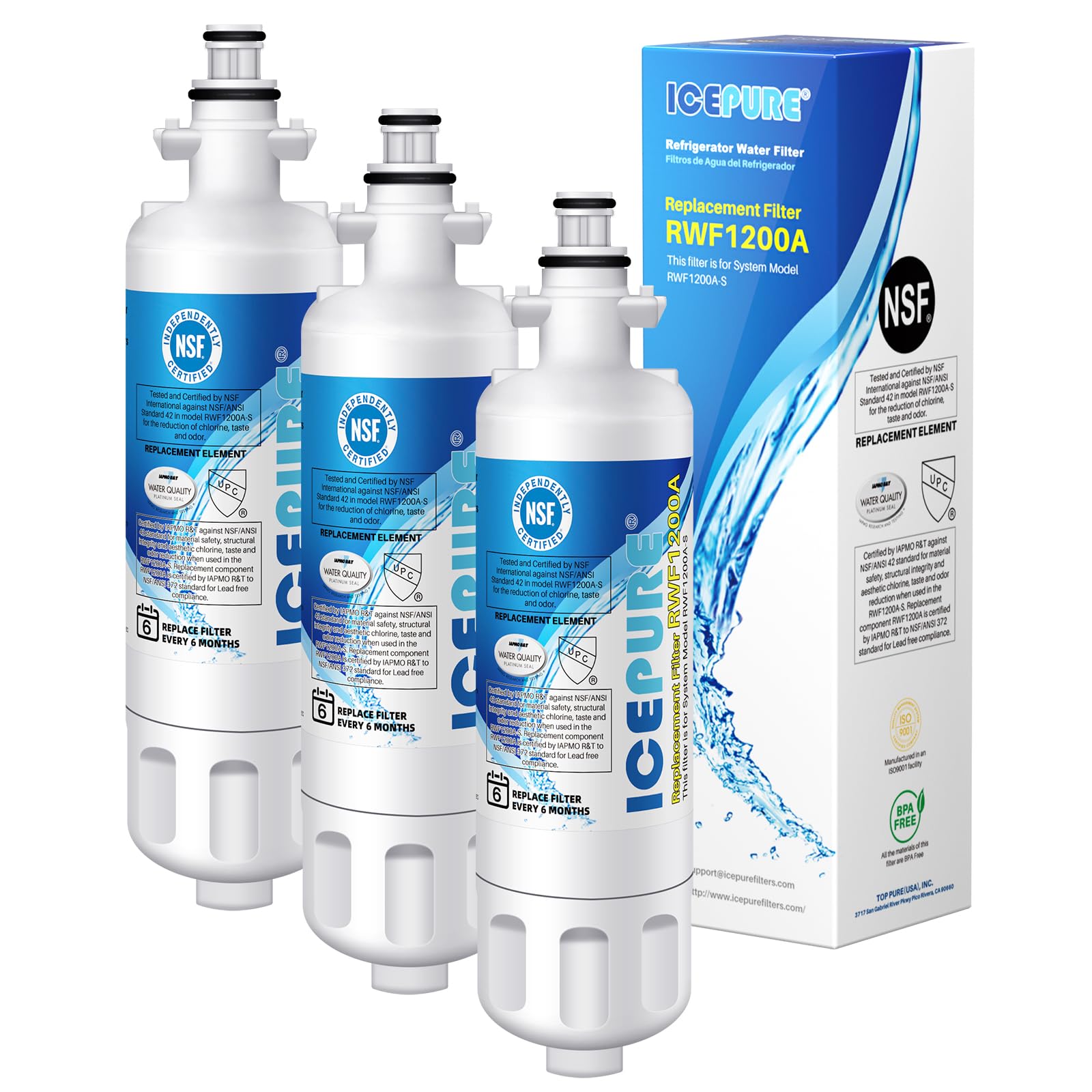 Icepure Adq36006101 9690 Water Filter Replacement For LG Lt700p, Kenmore Elite 46-9690 Adq36006102, Rwf1200a, Clch106, Rwf1052 Lfx28968st Lfxs29626s Lfxs30766s Lfx31925st Lfx31945st Refrigerator,3pack | Fridge.com