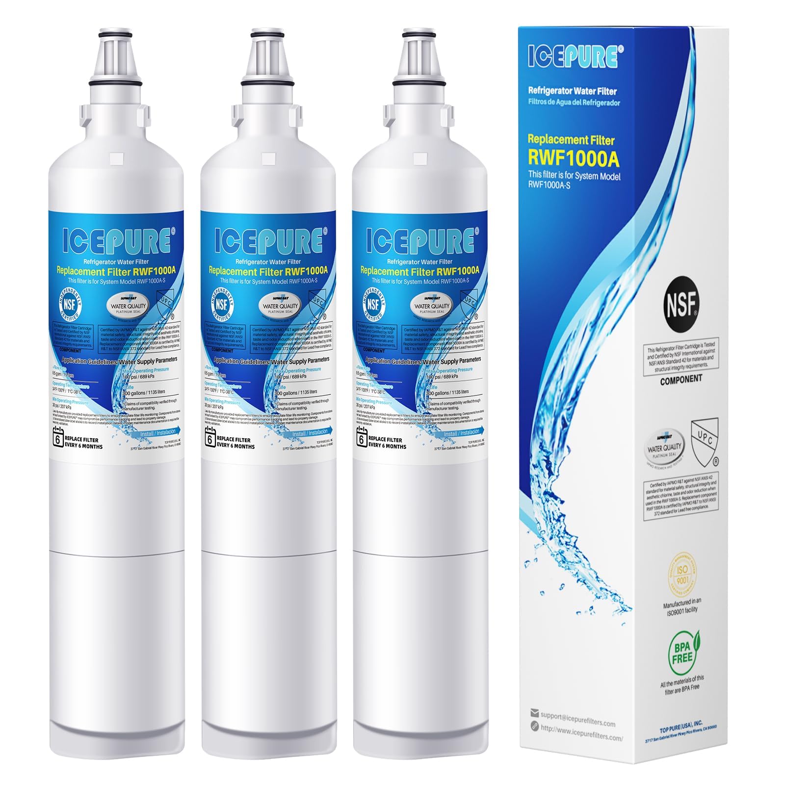 ICEPURE 5231JA2006A Replacement for LG LT600P, KENMORE 9990, 5231JA2006B, KENMORECLEAR 46-9990, 5231JA2006A-S, WFC2001, LSC27931ST, LFX25960ST, FML-2,RWF1000A Refrigerator Water Filter 3PACK | Fridge.com