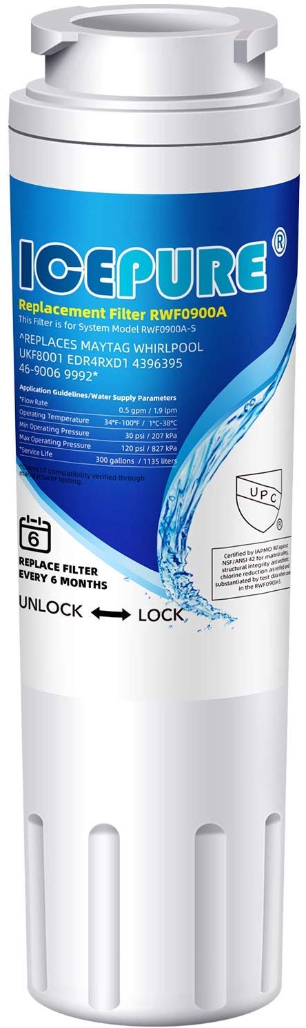 Icepure UKF8001 Replacement For Whirlpool EDR4RXD1, 4396395, Maytag UKF8001AXX-200, Everydrop Refrigerator Water Filter 4, RFC0900A, Fmm-2, WF295, UKF8001P, 469006, Pur, Puriclean Ii, RWF0900A, 1PACK | Fridge.com