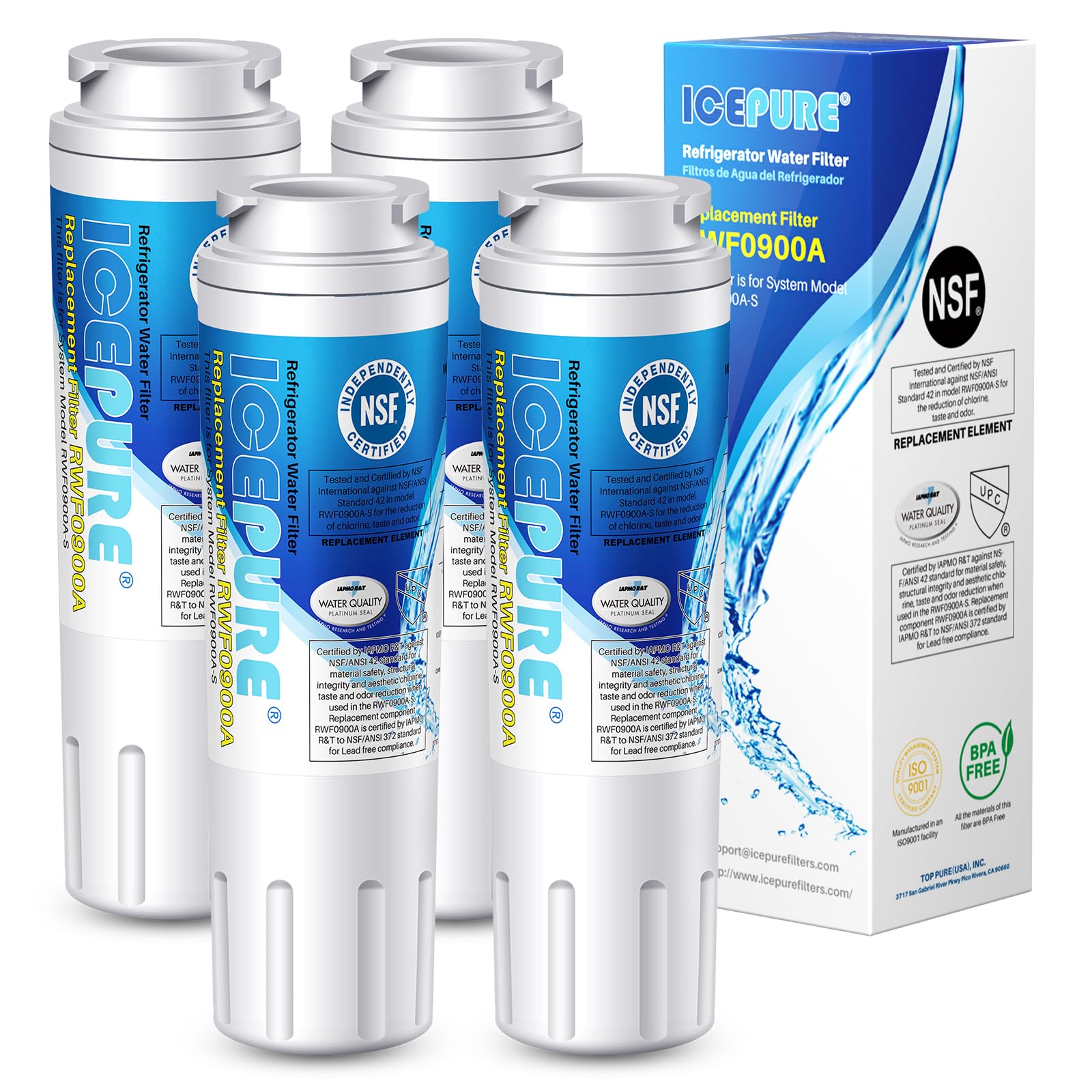 ICEPURE UKF8001 Refrigerator Water Filter Replacement for EveryDrop EDR4RXD1, Whirlpool Filter 4, Maytag UKF8001AXX-200, UKF8001P, 4396395, 469006, Puriclean II, FMM-2, RWF0900A 4PACK | Fridge.com