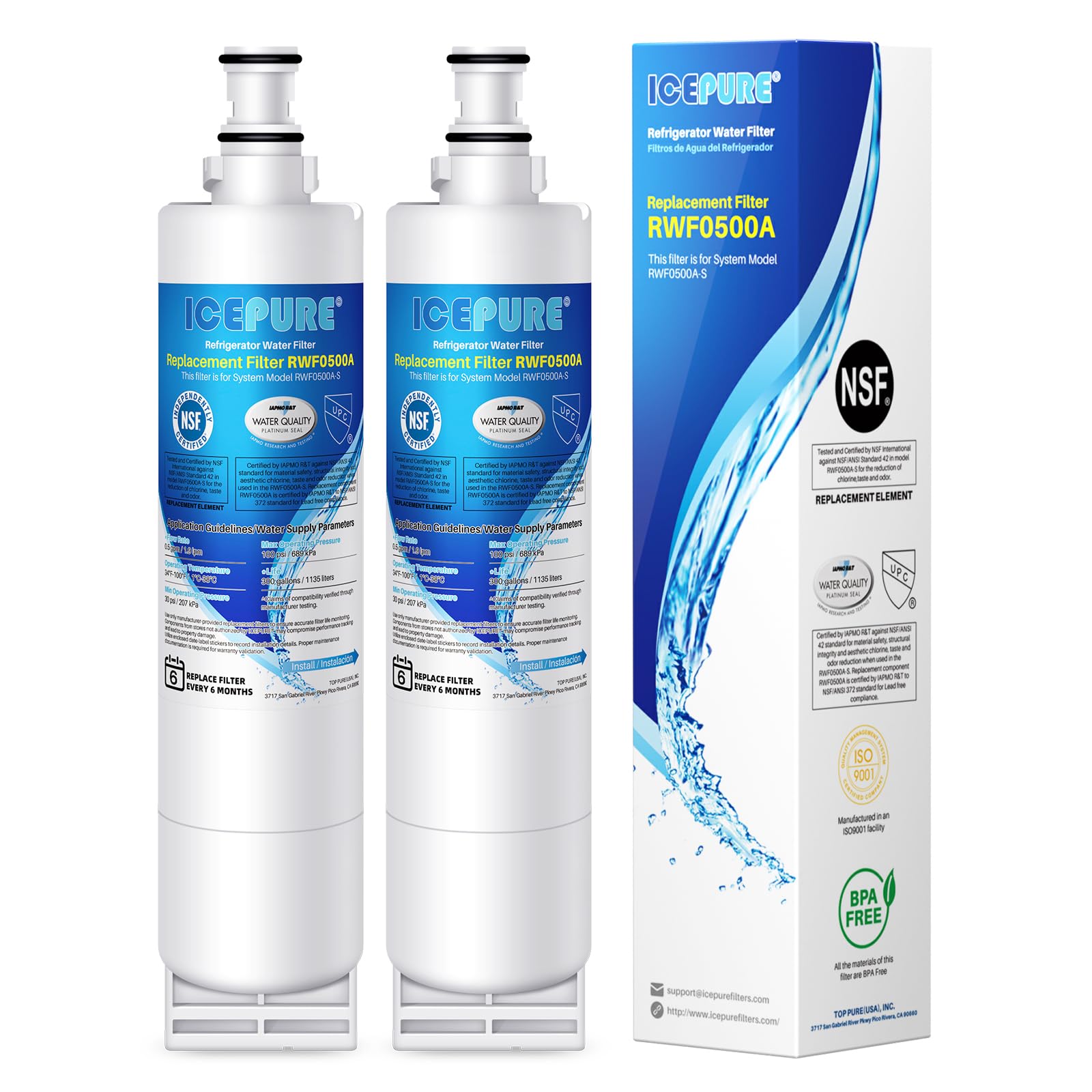 Icepure 4396508 Refrigerator Water Filter Replacement For Everydrop Filter 5, EDR5RXD1, Whirlpool 4392857, NL300, 4396510, 4396509, 4396547, LC400V, 4396510p, WF-NLC240V,PNL240V, 2PACK | Fridge.com