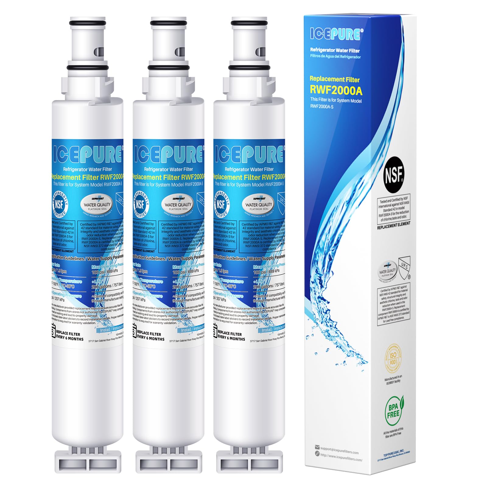 Icepure 4396701 Replacement For Kenmore 9915, 469915, Whirlpool EDR6D1, WF293, RWF2000A, LC200V, SGF-W10, L200V, RWF1021, Filter 6, WFL200, 4396702, EFF-6001A, Refrigerator Water Filter 3PACK - View 1 | Fridge.com