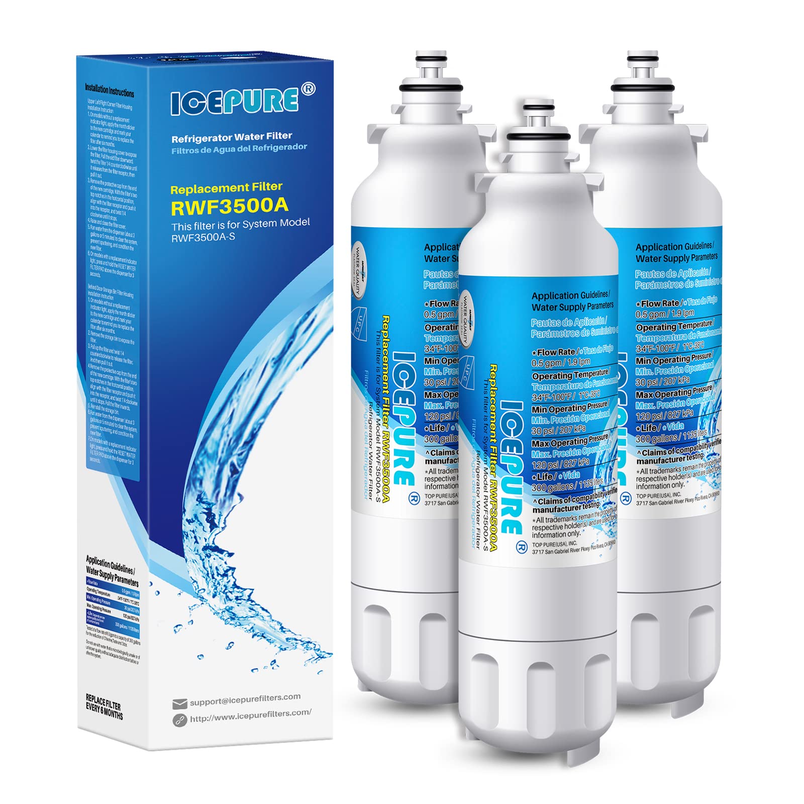 ICEPURE ADQ73613401 Refrigerator Water Filter Compatible with LG LT800P, LT800PC, ADQ736134, ADQ73613402, ADQ75795104, Kenmore 9490, LSXS26326S, LMXC23746S, LMXC23746D, LSXS26366S, RWF3500A, 3 PACK | Fridge.com