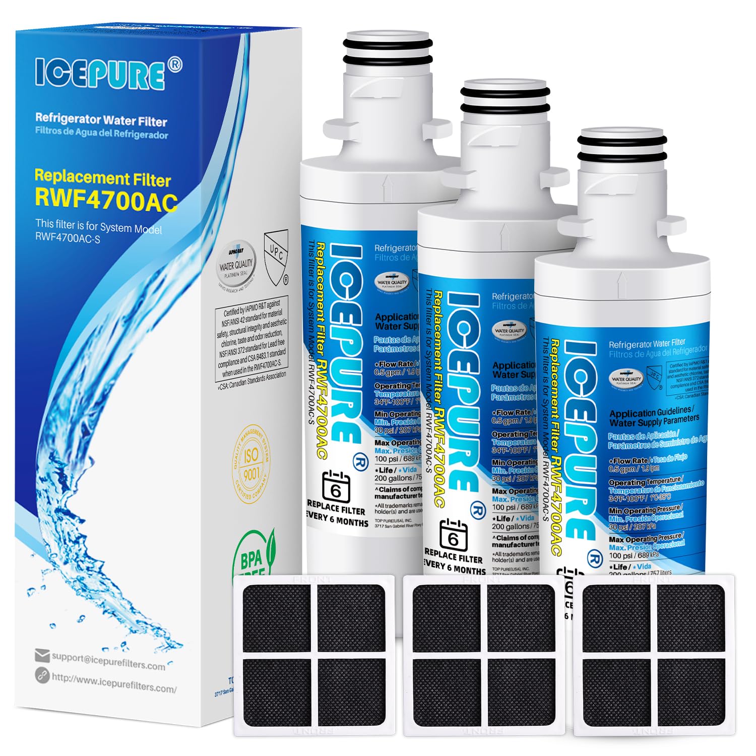Icepure Lt1000pc Replacement For LG Lt1000p/Pc/Pcs Adq747935 Adq74793501 Adq74793502 Mdj64844601 Lmxs28626s Lfxs26973s, Lt-1000pc, Lt1000, Kenmore 9980 Refrigerator Water And Lt120f Air Filter 3 Combo | Fridge.com
