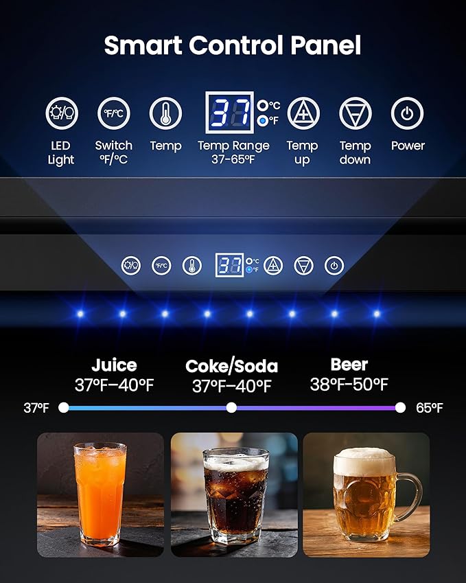 24 Inch Beverage Refrigerator, 180 Can Under Counter Fridge, Stainless Steel Beer Fridge for Built-in & Freestanding, Outdoor Refrigerator for Soda, Beer, Wine (Black) | Fridge.com