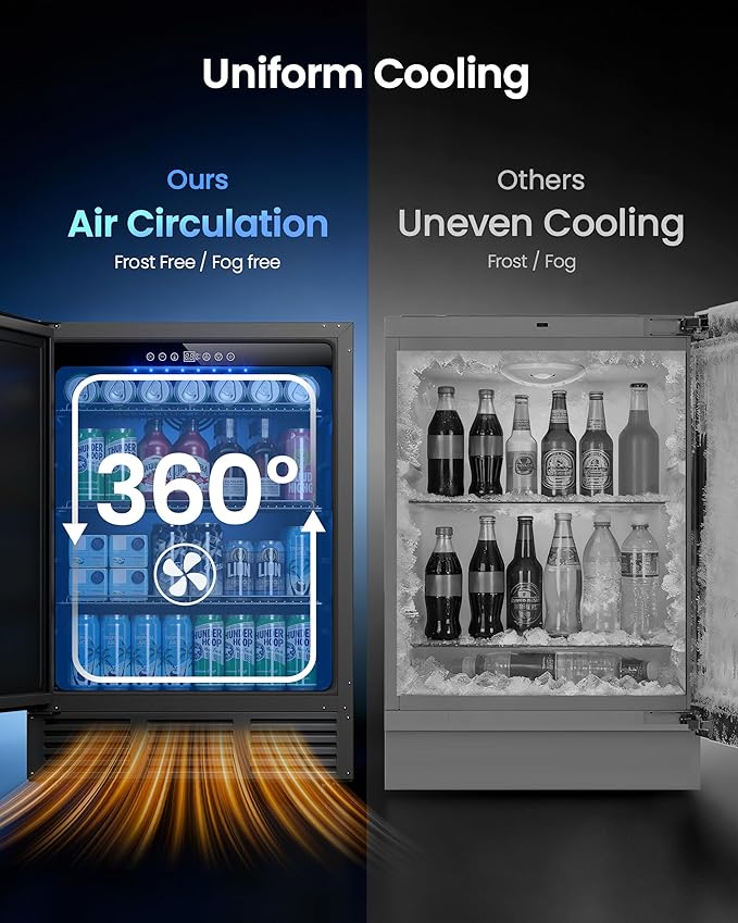 24 Inch Beverage Refrigerator, 180 Can Under Counter Fridge, Stainless Steel Beer Fridge for Built-in & Freestanding, Outdoor Refrigerator for Soda, Beer, Wine (Black) | Fridge.com