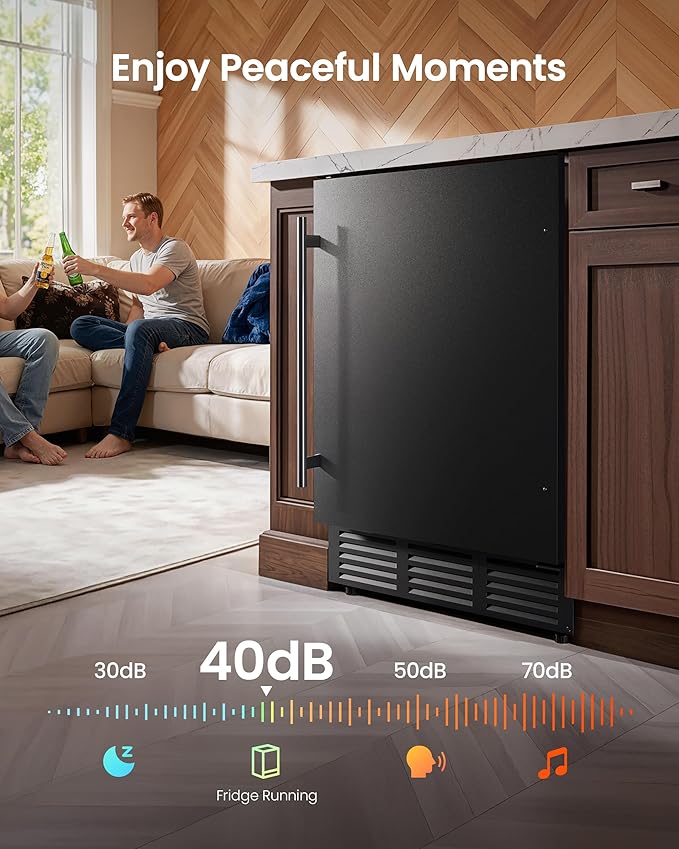 24 Inch Beverage Refrigerator, 180 Can Under Counter Fridge, Stainless Steel Beer Fridge For Built-In & Freestanding, Outdoor Refrigerator For Soda, Beer, Wine (Black) - View 6 | Fridge.com