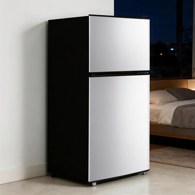 Double Door Small Refrigerator With Freezer 3.5 Cu.ft Mini Fridge With 7 Level Adjustable Thermostat Removable Shelves | Fridge.com
