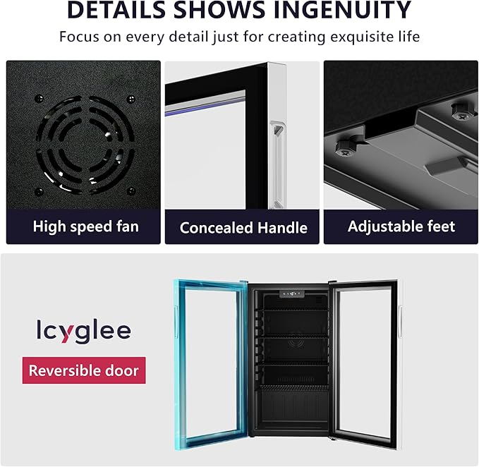 Icyglee Beverage Refrigerator Cooler - 126 Can Mini Fridge With Glass Door For Soda Beer Or Wine, Beverage Cooler For Home, Office, Bar With Adjustable Removable Shelves, Silver - View 5 | Fridge.com