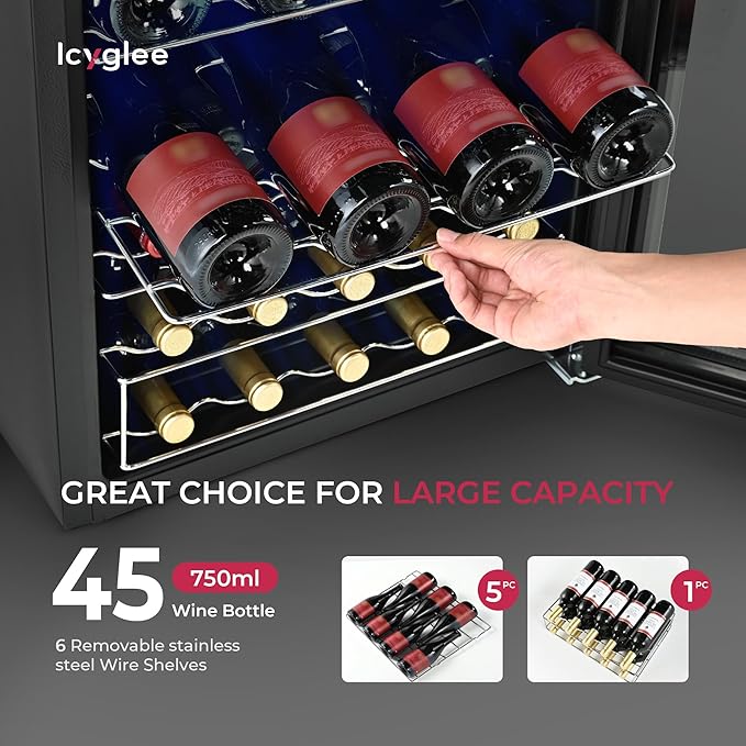 Icyglee 4.5 cu.ft Wine Cooler Refrigerator, Small Freestanding Wine Fridge For Red, White And Champagne, Mini Fridge With Adjust Temperature, Black - View 2 | Fridge.com