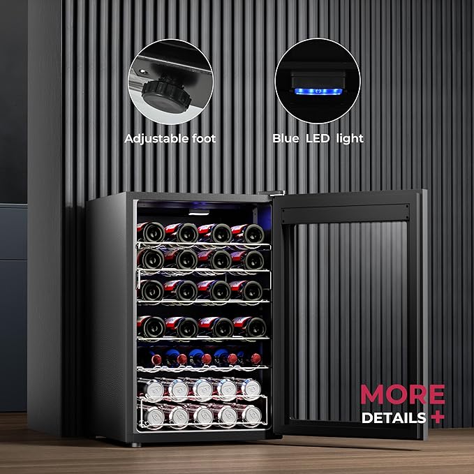 Icyglee 4.5 cu.ft Wine Cooler Refrigerator, Small Freestanding Wine Fridge For Red, White And Champagne, Mini Fridge With Adjust Temperature, Black - View 4 | Fridge.com