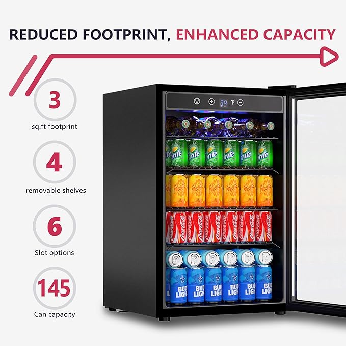 Icyglee 4.5 Cu.ft Beverage Refrigerator Cooler, 145 Can Mini Fridge with Digital Temperature Display for Soda Beer Wine, Freestanding beverage fridge with Adjustable Shelving for Home Office Bar | Fridge.com