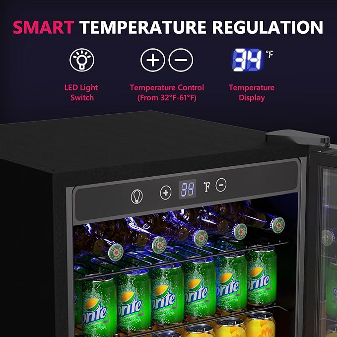 Icyglee 4.5 Cu.ft Beverage Refrigerator Cooler, 145 Can Mini Fridge with Digital Temperature Display for Soda Beer Wine, Freestanding beverage fridge with Adjustable Shelving for Home Office Bar | Fridge.com
