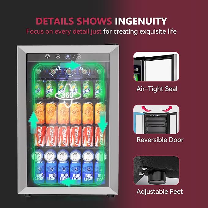 Icyglee 4.5 cu.ft Beverage Refrigerator Cooler, 145 Can Mini Fridge With Digital Temperature Display For Soda Beer Wine, Freestanding Beverage Fridge With Adjustable Shelving For Home Office Bar - View 5 | Fridge.com