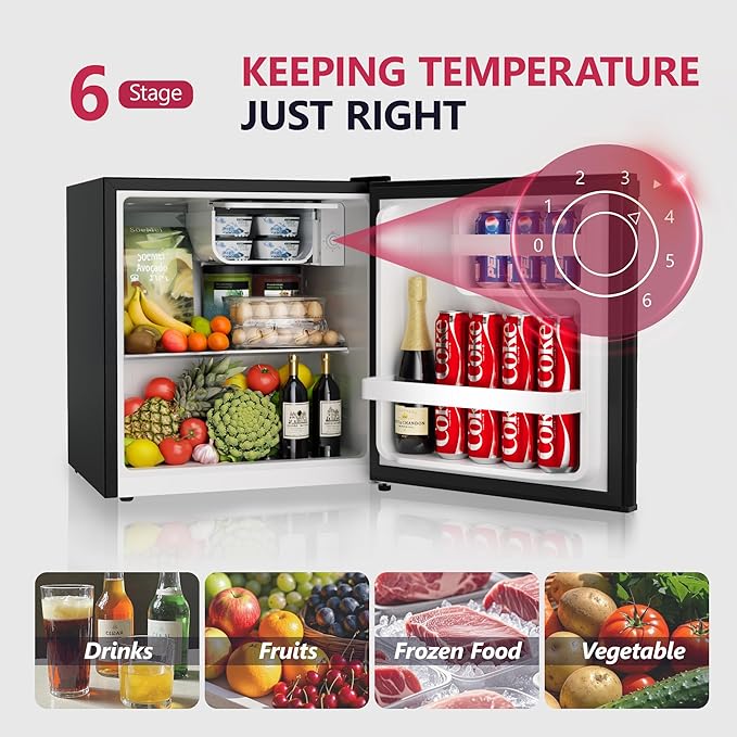 Icyglee 1.7 cu.ft Mini Fridge With Freezer, Single Reversible Door Compact Refrigerator, Adjustable Thermostat&Energy Saving Mini Fridge For Bedroom, Dorm, Office, Low Noise, Black - View 2 | Fridge.com