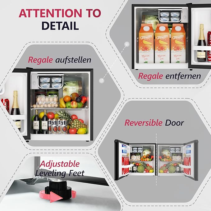 Icyglee 1.7 cu.ft Mini Fridge With Freezer, Single Reversible Door Compact Refrigerator, Adjustable Thermostat&Energy Saving Mini Fridge For Bedroom, Dorm, Office, Low Noise, Black - View 4 | Fridge.com