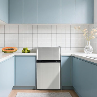 Stainless Steel Compact Refrigerator, Adjustable Thermostat, Removable Glass Shelves for Small Space | Fridge.com
