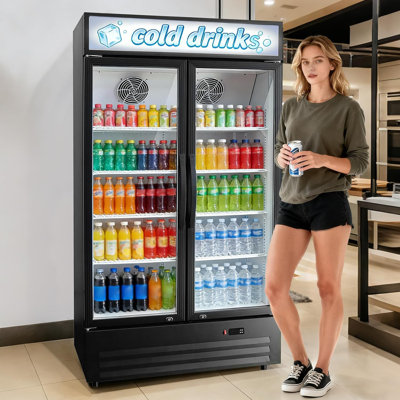 Commercial Beverage Refrigerator 40 Inch - 35 Cu.ft. Glass Door Display Fridge with 8 Adjustable Shelves, Heavy-Duty Drink Cooler for Restaurant, Bar, | Fridge.com