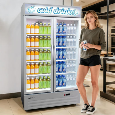 Commercial Beverage Refrigerator 40 Inch - 35 Cu.ft. Glass Door Display Fridge with 8 Adjustable Shelves, Heavy-Duty Drink Cooler for Restaurant, Bar, | Fridge.com