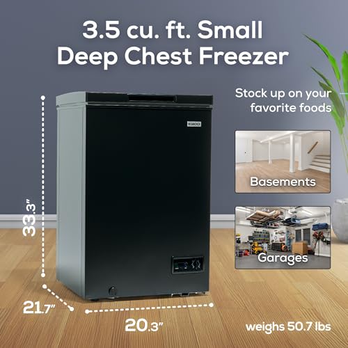 Igloo 3.5 cu ft. Upright Deep Freezer Chest- Deep Freezer With Quick Freezing System & Adjustable Thermostat- Low Noise Freezer With Removable Basket & LED Lights For Homes, Garages & Basements- Black - View 2 | Fridge.com