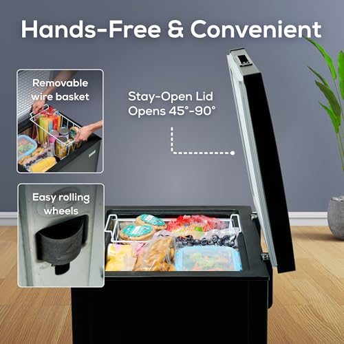 Igloo 3.5 cu ft. Upright Deep Freezer Chest- Deep Freezer With Quick Freezing System & Adjustable Thermostat- Low Noise Freezer With Removable Basket & LED Lights For Homes, Garages & Basements- Black - View 3 | Fridge.com