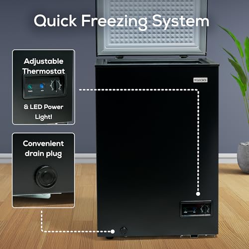 Igloo 3.5 cu ft. Upright Deep Freezer Chest- Deep Freezer With Quick Freezing System & Adjustable Thermostat- Low Noise Freezer With Removable Basket & LED Lights For Homes, Garages & Basements- Black - View 5 | Fridge.com