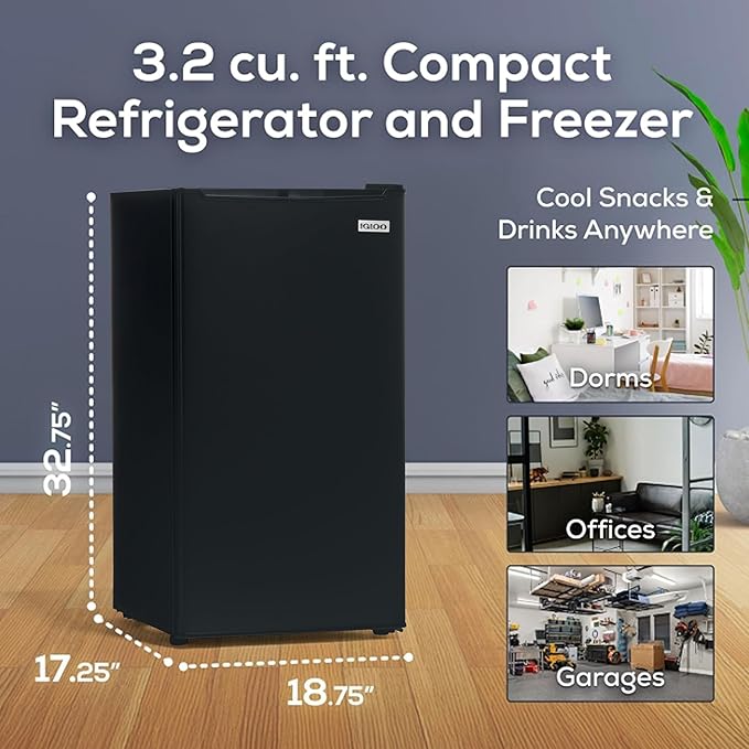Igloo 3.2 cu.ft. Mini Fridge With Freezer - Single Door Compact Refrigerator With Glass Shelves For Homes, Dorms & Offices- Keep Snacks, Drinks & Frozen Foods Cool With Temperature Control Mini Fridge - View 2 | Fridge.com