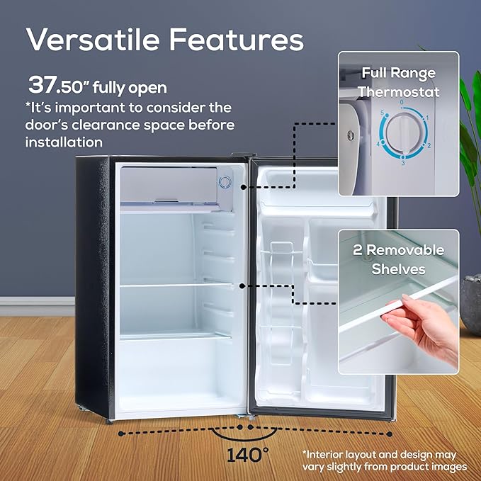Igloo 3.2 cu.ft. Mini Fridge With Freezer - Single Door Compact Refrigerator With Glass Shelves For Homes, Dorms & Offices- Keep Snacks, Drinks & Frozen Foods Cool With Temperature Control Mini Fridge - View 5 | Fridge.com
