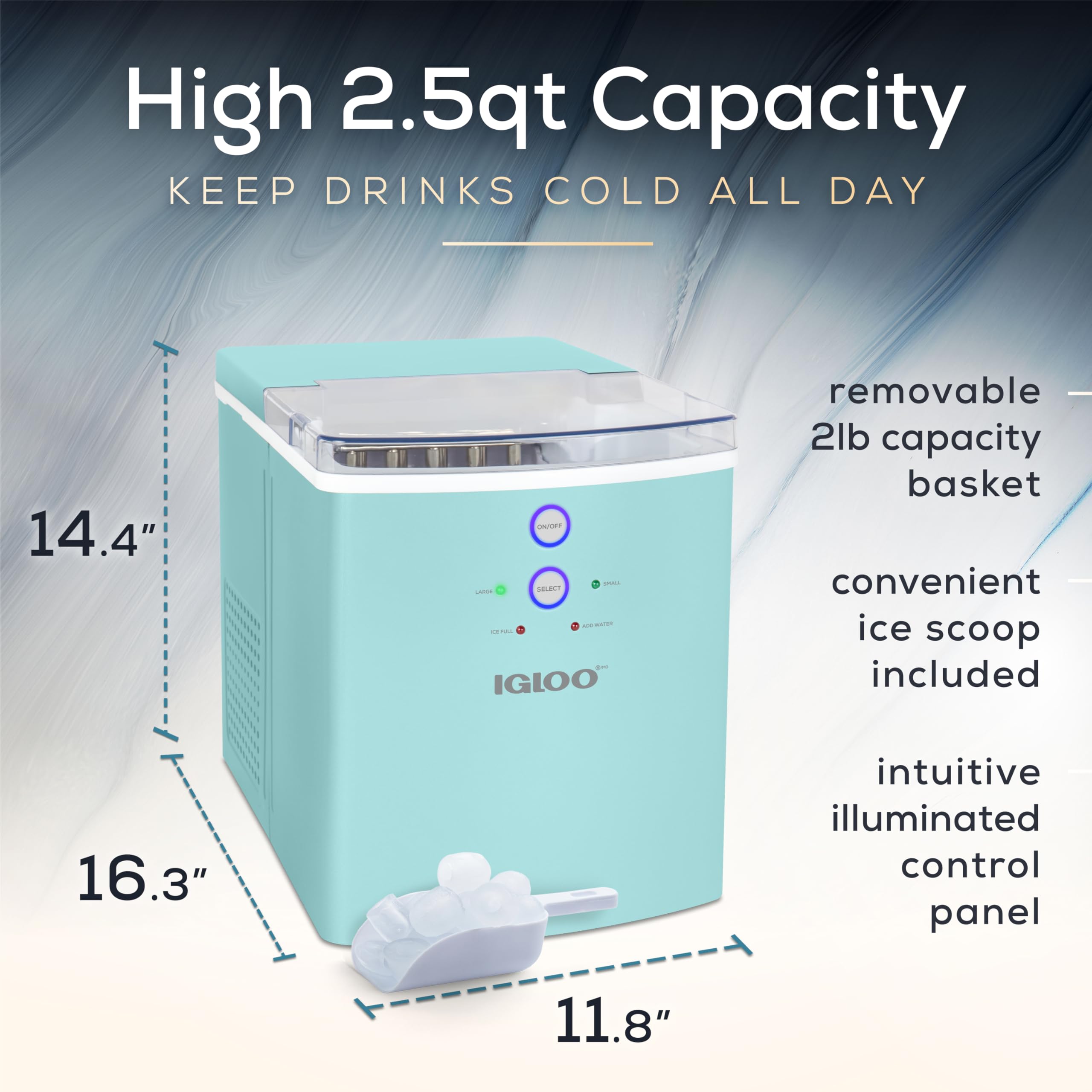 Igloo Electric Countertop Ice Maker Machine - Automatic And Portable - 33 Pounds In 24 Hours - Icecube Maker - Plastic Scoop And Basket - Ideal For Iced Coffee And Cocktails - Stainless Steel - View 2 | Fridge.com