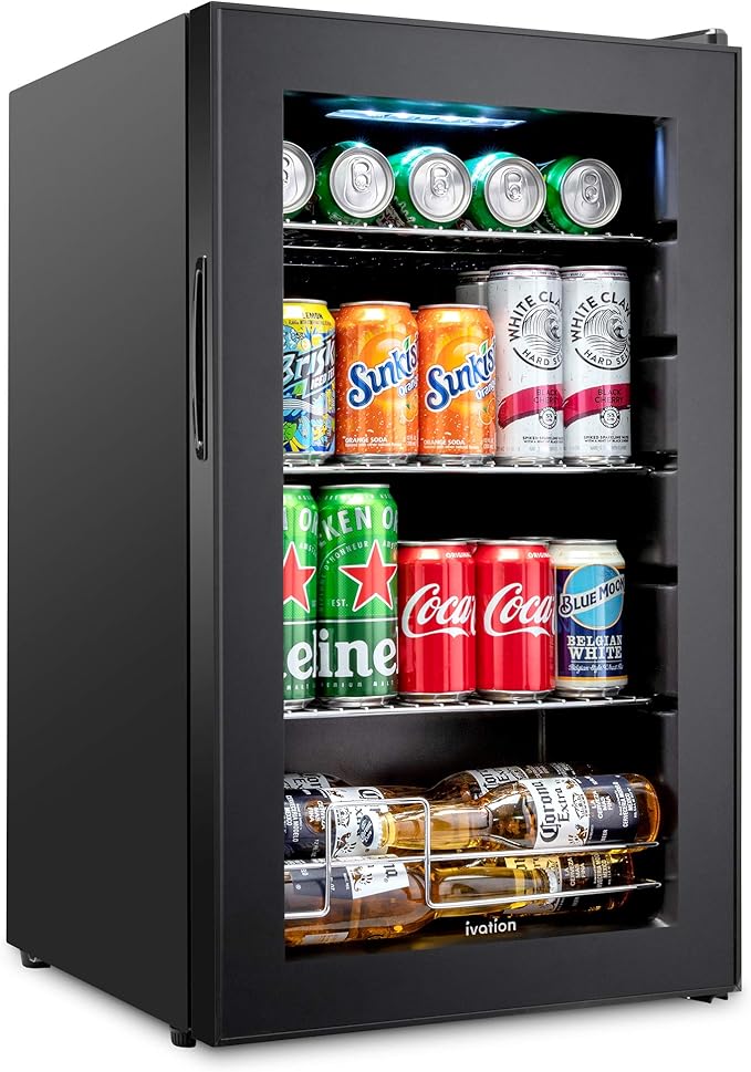 Ivation IVABC1010B 101 Can Beverage Refrigerator Freestanding Ultra Cool Mini Drink Fridge, Black | Fridge.com