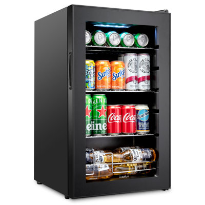 Ivation 16.9'' W Freestanding 101 Cans (12 oz.) 2.5 Cubic Feet Beverage Cooler with Reversible Glass Door | Fridge.com