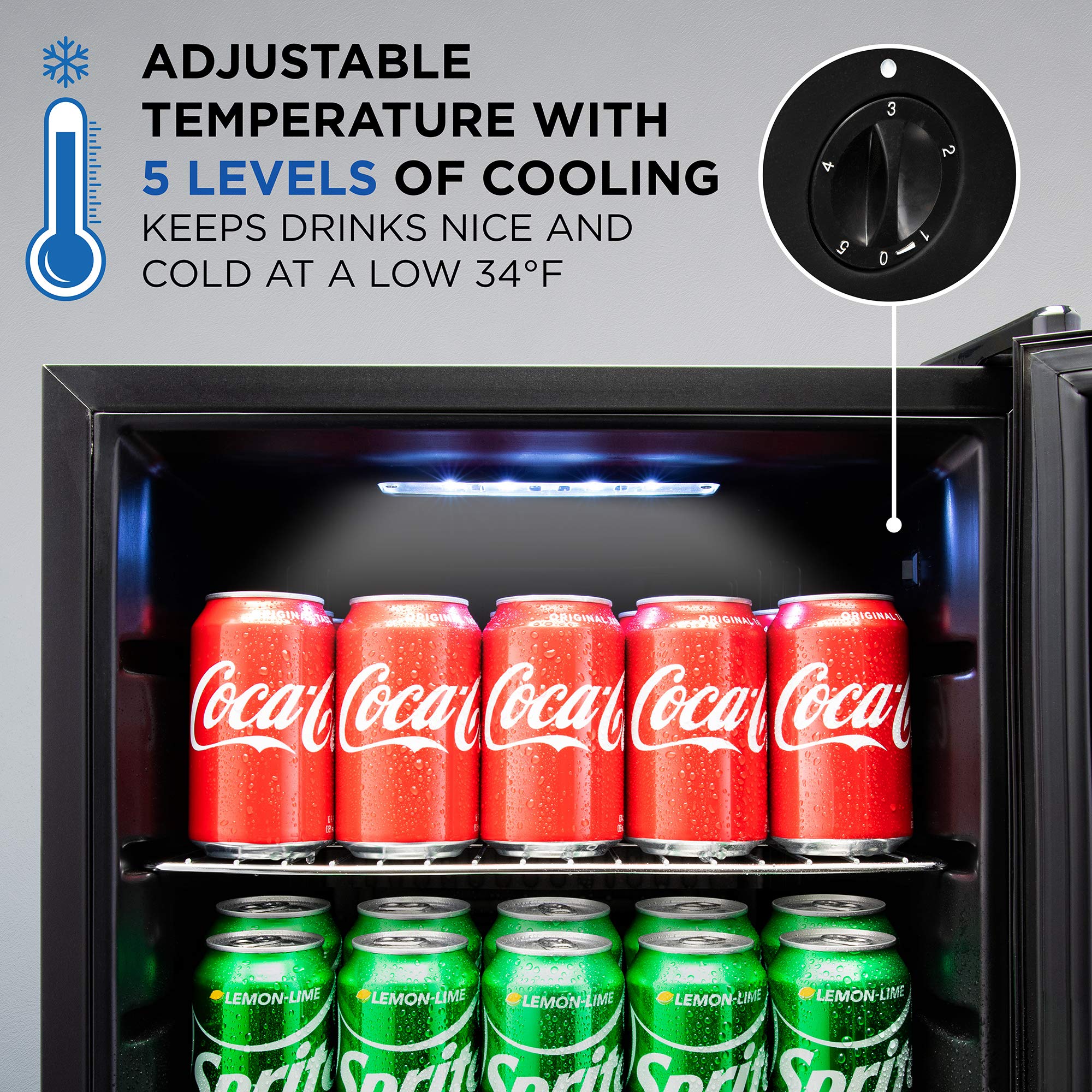 Ivation 126 Can Beverage Refrigerator, Freestanding Mini Fridge With Glass Door - Black - View 2 | Fridge.com