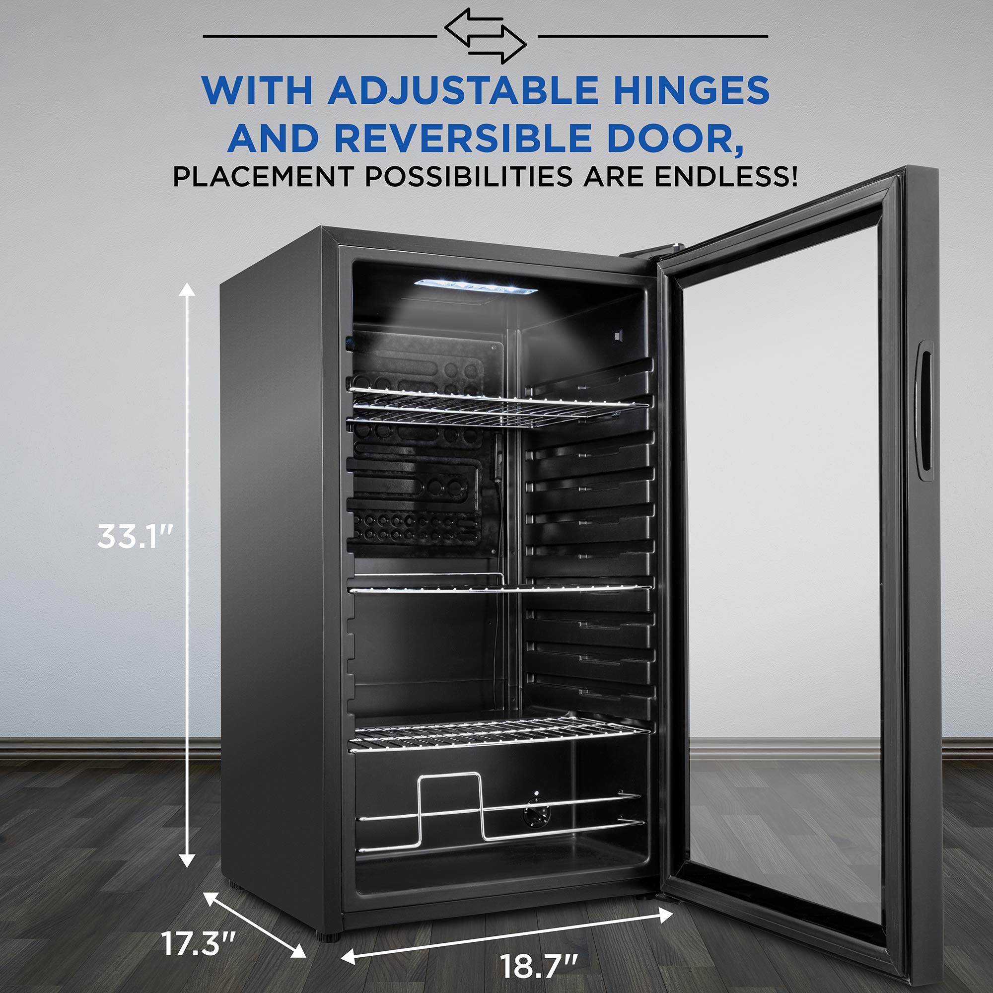 Ivation 126 Can Beverage Refrigerator, Freestanding Mini Fridge With Glass Door - Black - View 4 | Fridge.com