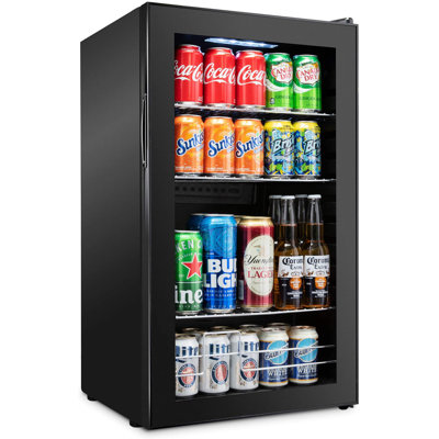Ivation 18.7'' W Freestanding 126 Cans (12 oz.) 3 Cubic Feet Beverage Cooler with Reversible Glass Door | Fridge.com