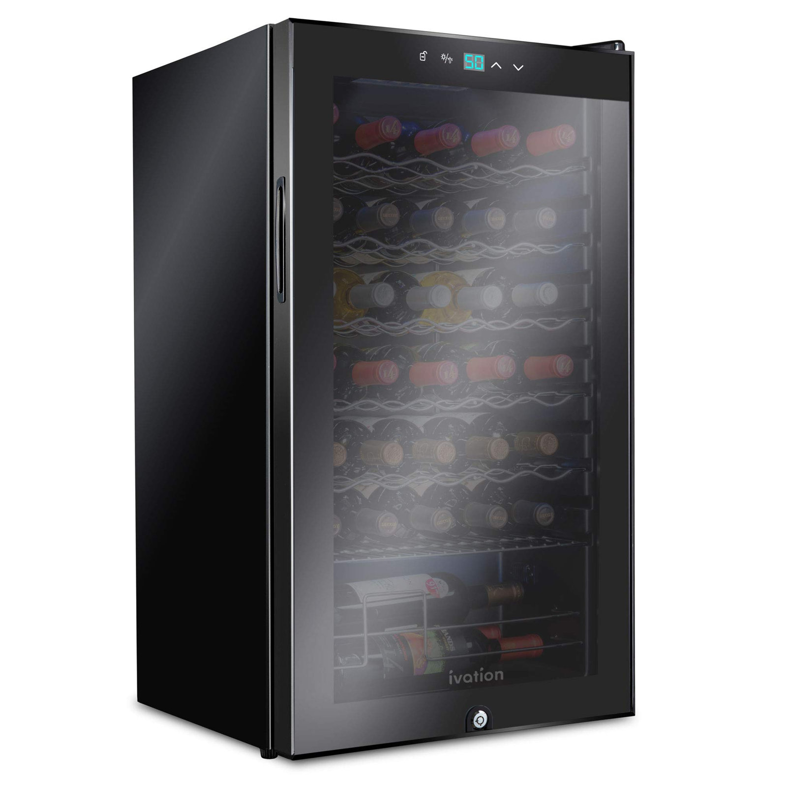 Ivation 34 Bottle Compressor Wine Refrigerator, Freestanding Wine Cooler with Lock, Black | Fridge.com