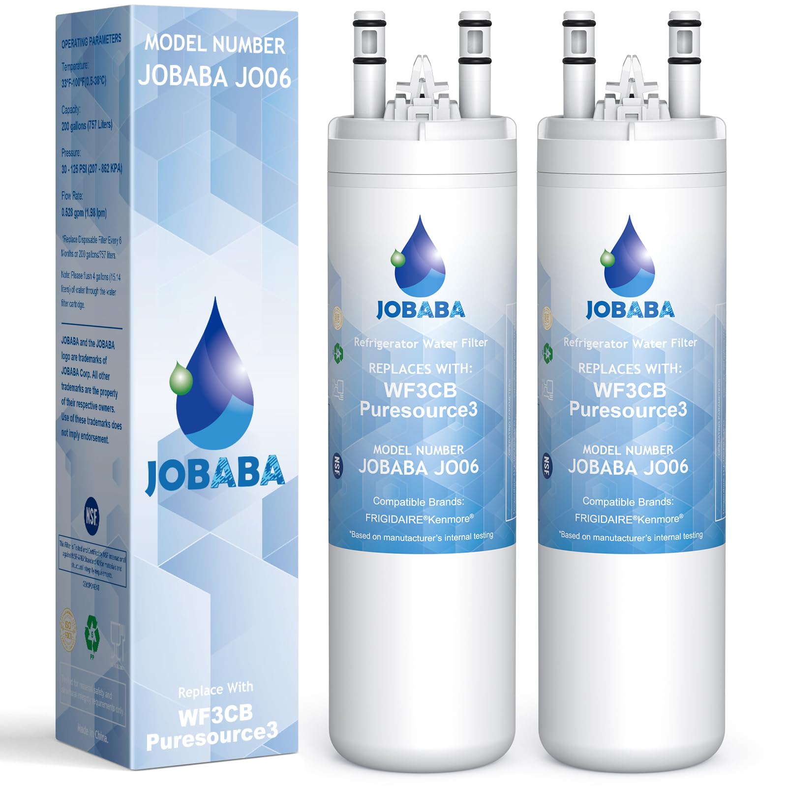 Wf3cb Water Filter Replacement - Compatible With Frigidaire Wf3cb, Puresource 3, 706465, 242086201, 242069601, Ps3412266, Ap4567491 Water Filter Replacement, Height 9 Inches, 2 Pack - View 1 | Fridge.com