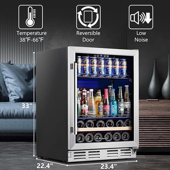 Beverage Fridge 24 Inch Beverage And Wine Cooler Built-In Or Freestanding - 120 Cans & 16 Bottles Capacity Wine Refrigerator Cooler - View 3 | Fridge.com